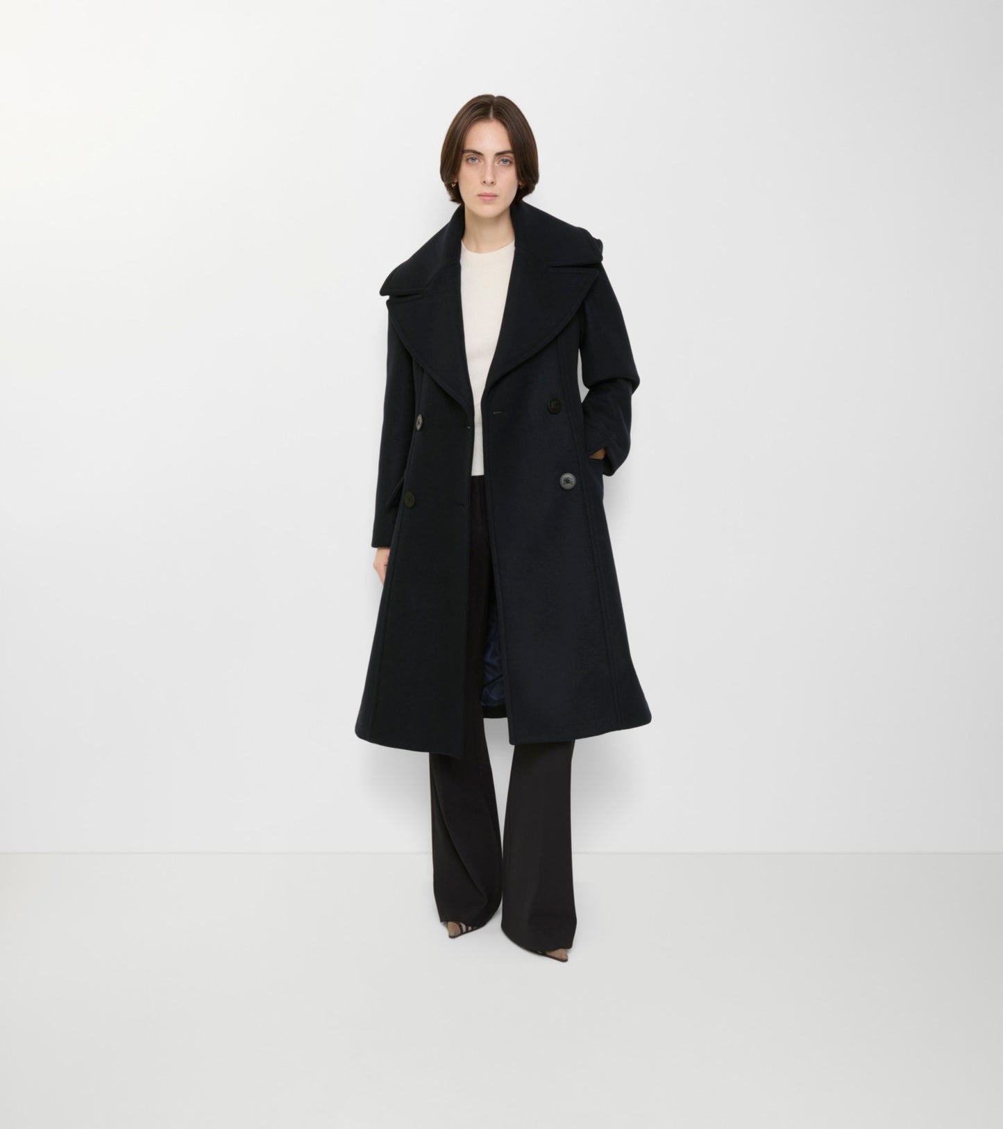 Wool Tailored Coat in Navy
