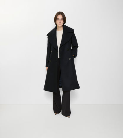 Wool Tailored Coat in Navy