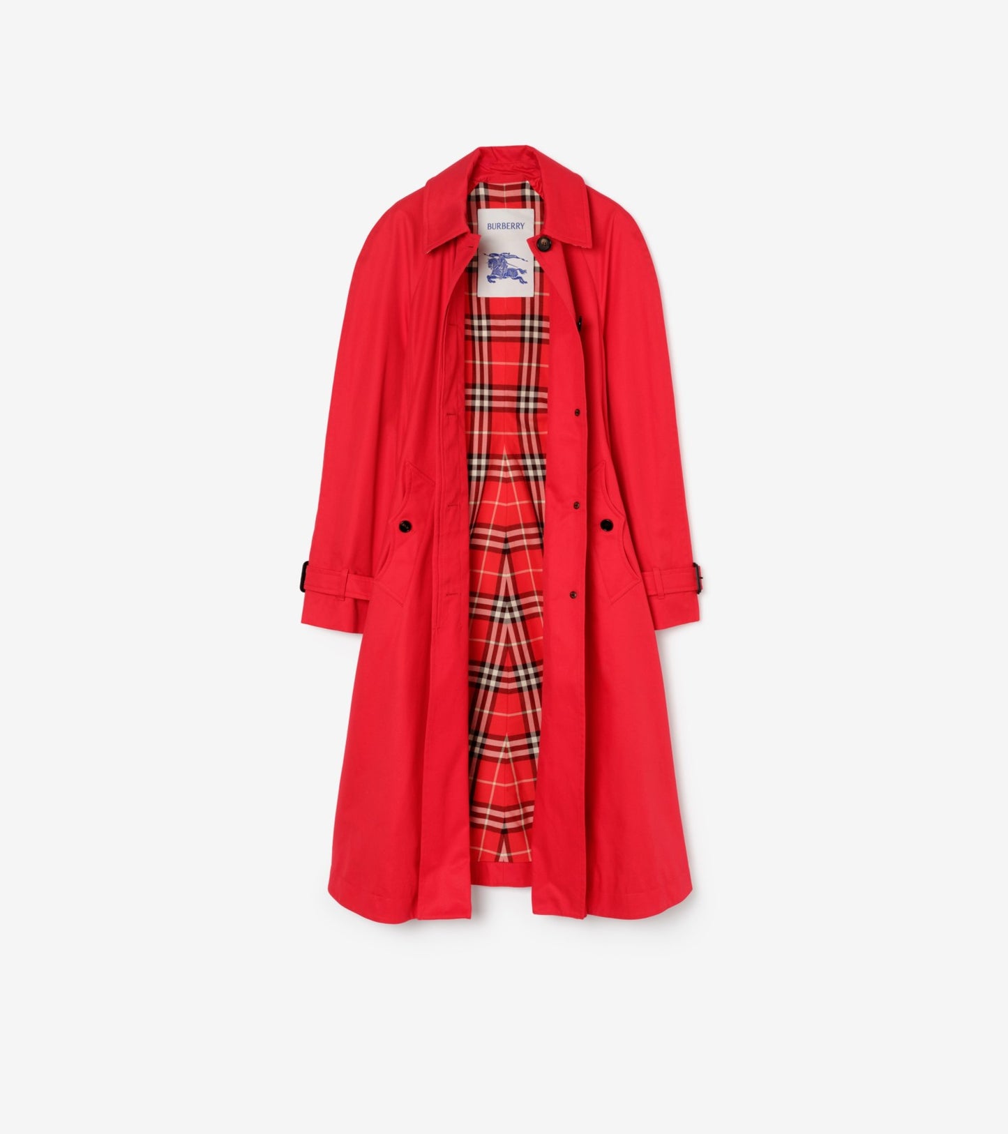 Long Gabardine Ellingham Fit-and-flare Car Coat in Crayon red