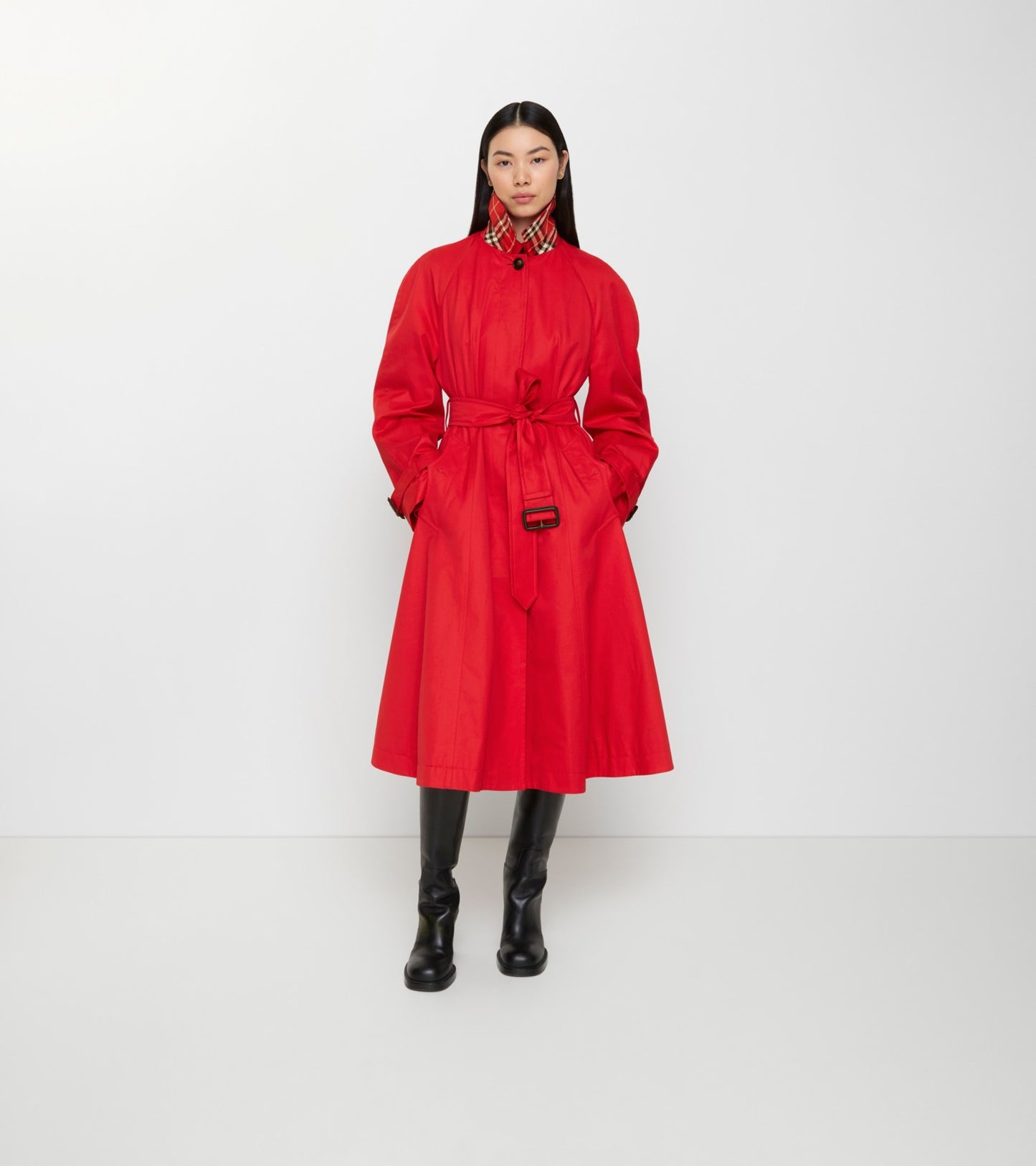 Long Gabardine Ellingham Fit-and-flare Car Coat in Crayon red