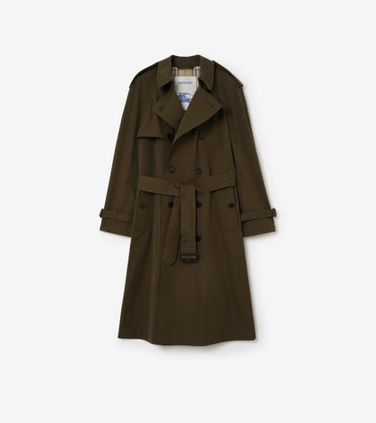 Long Lightweight Cotton Trench Coat in Marsh green