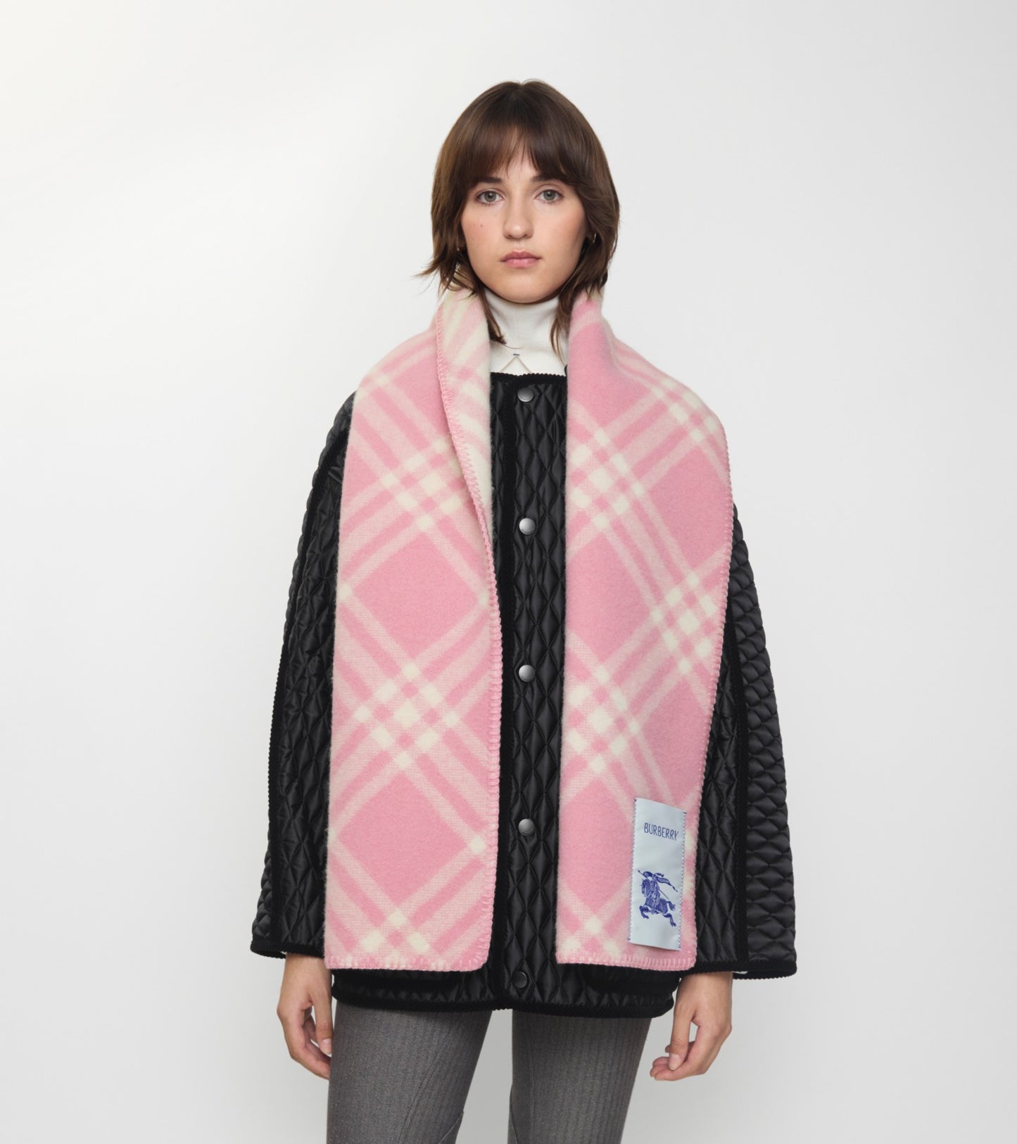 Check Wool Scarf in Sugar pink