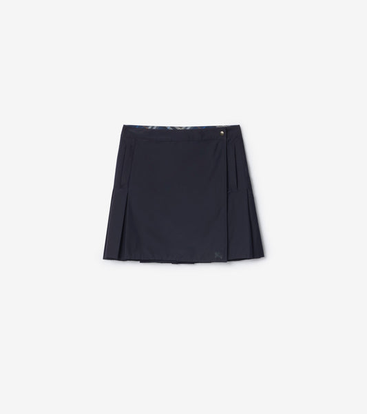 Pleated Stretch Nylon Mini Skirt in Silhouette blue