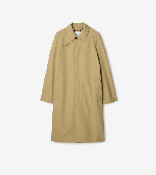 Long Cotton Car Coat in Hamper beige