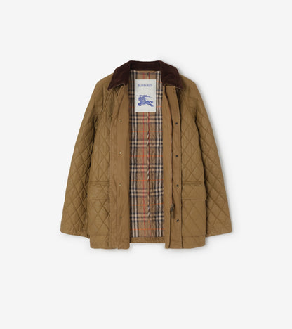 Quilted Coated Cotton Barn Jacket in Walrus brown/hemlock beige