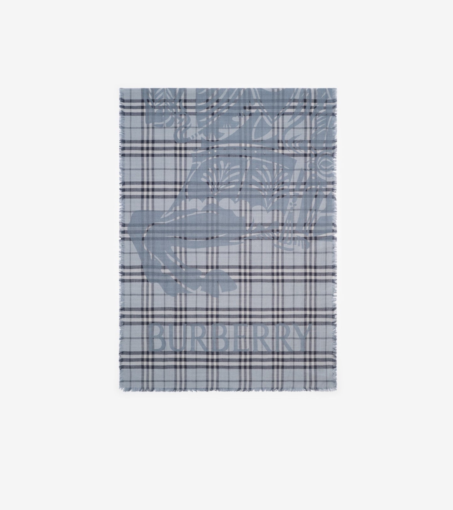Wide Knight Check Wool Silk Scarf in Sand beige