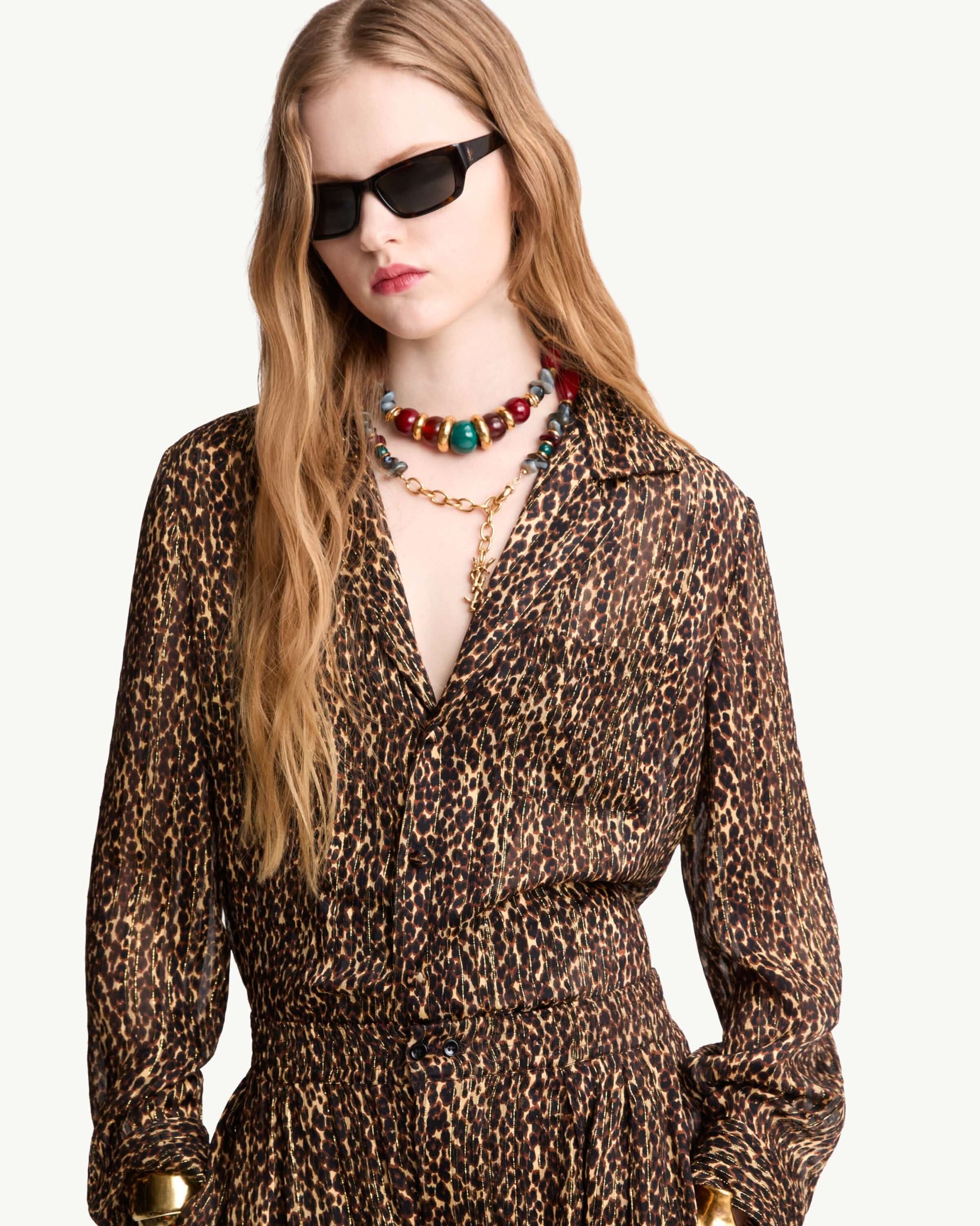 pajama blouse in lurex stripe silk georgette