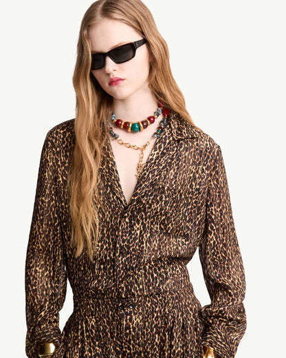 pajama blouse in lurex stripe silk georgette