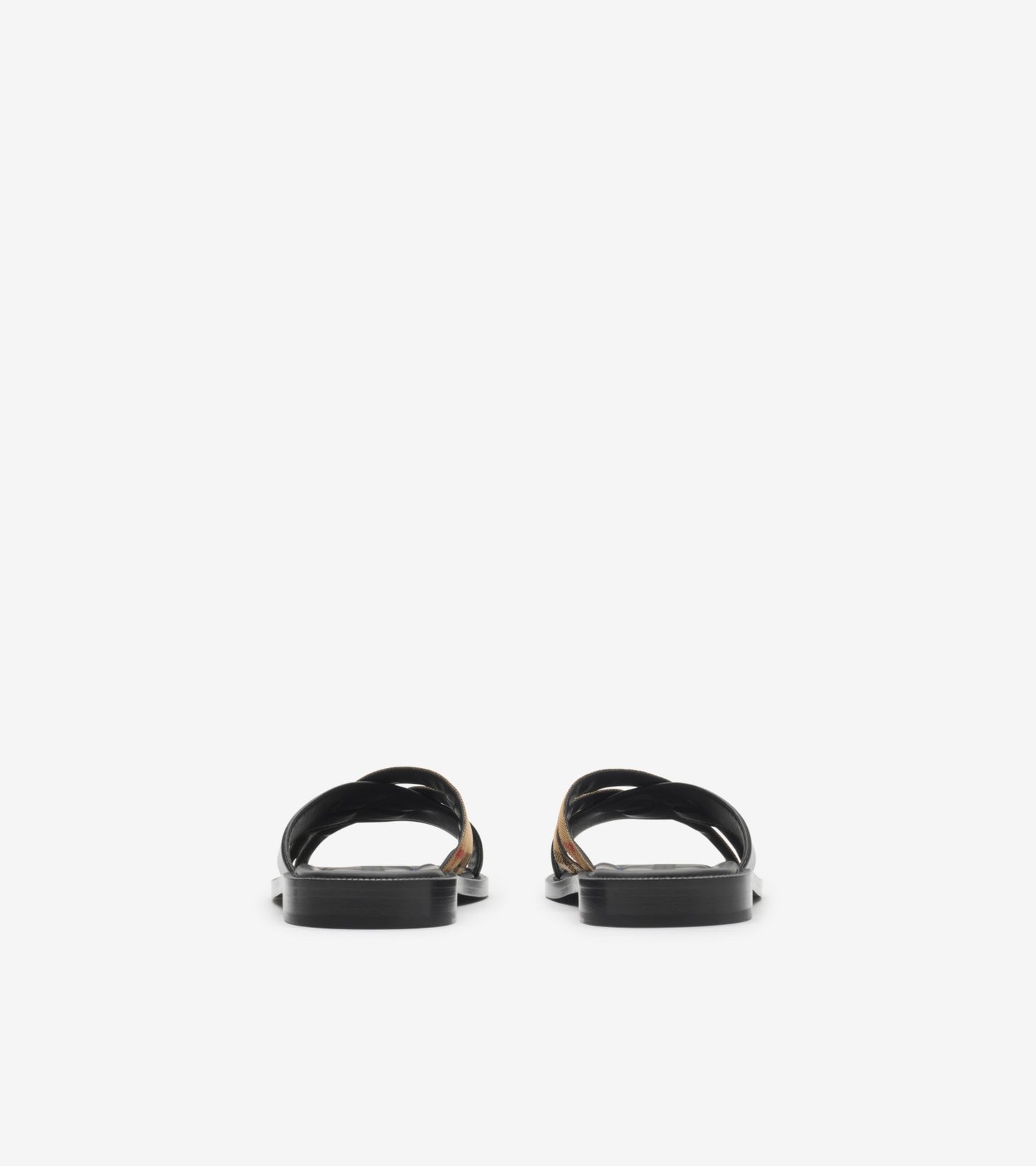Check and Leather Drift Sandals in Black/sand beige