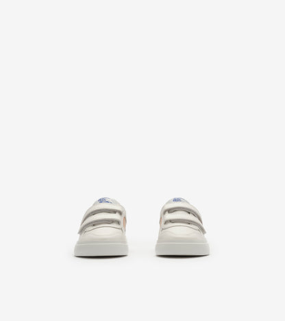 Check and Leather Sneakers in Sand beige - Children