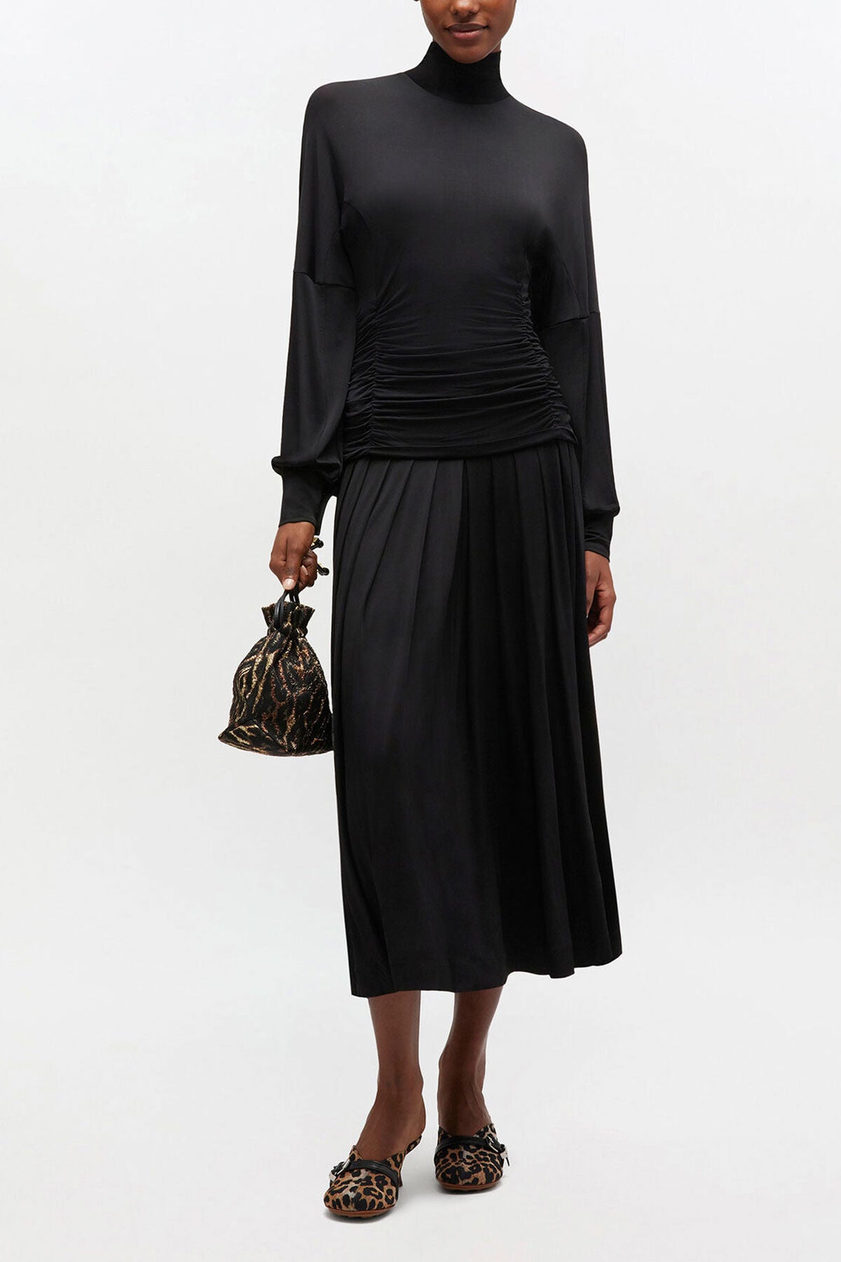 Long Dress in Black Ruched