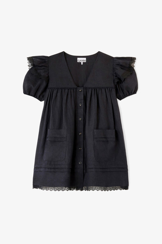 Mini Dress in Black Linen