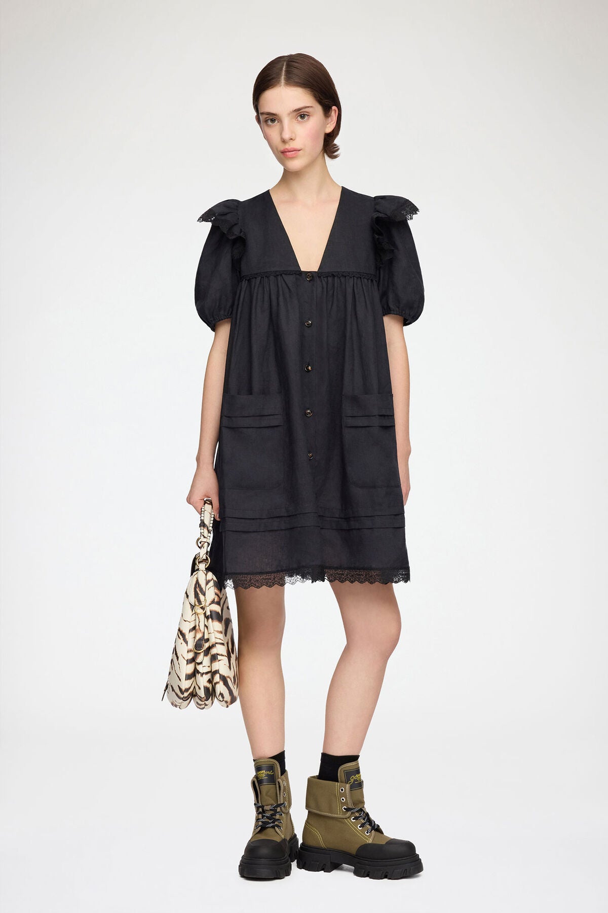 Mini Dress in Black Linen