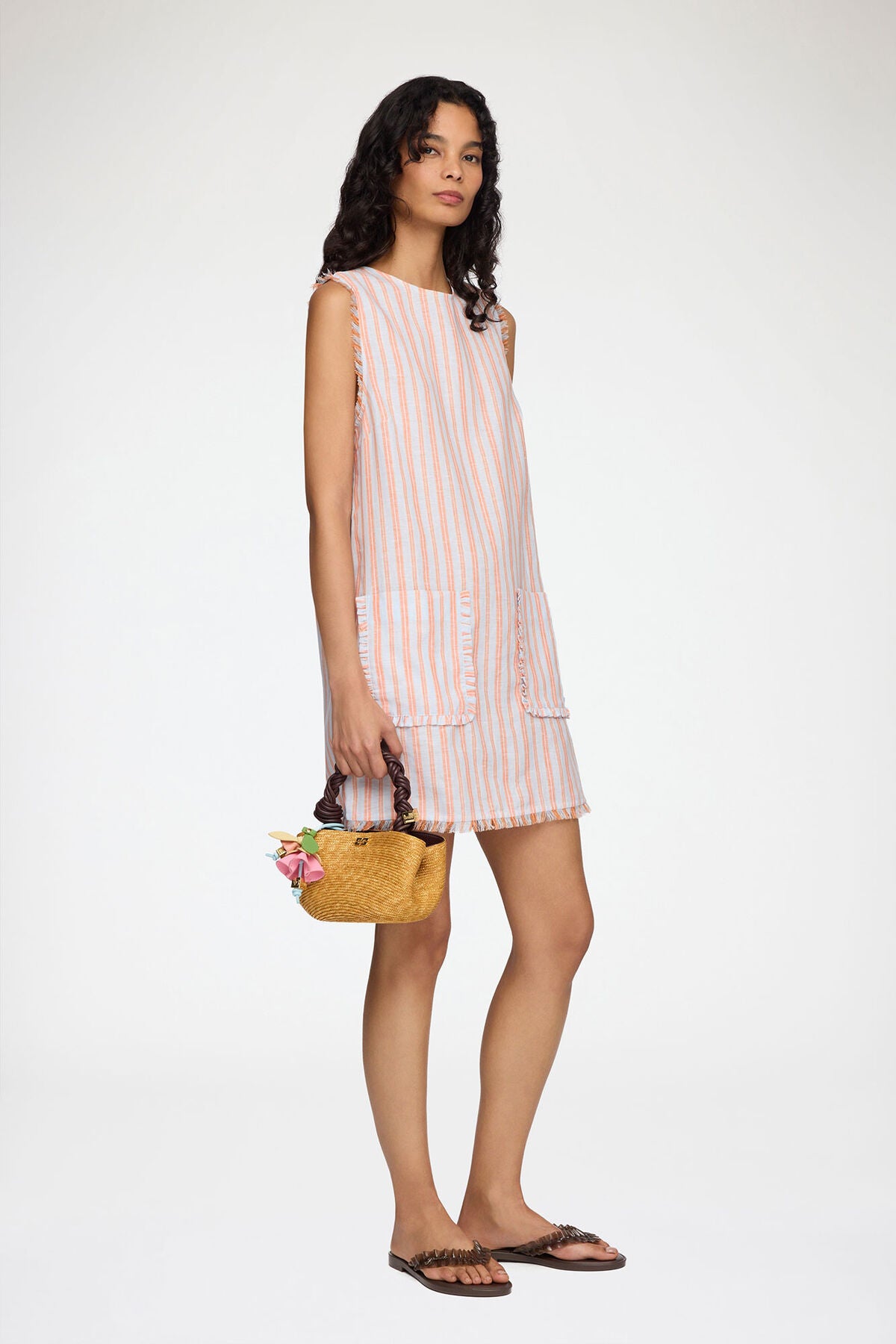 Mini Dress in Striped Linen