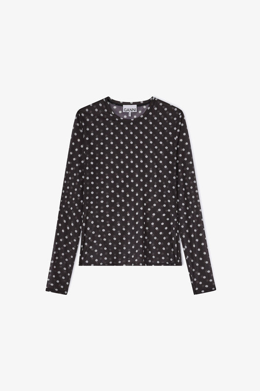 Printed Sheer Long-sleeve Top