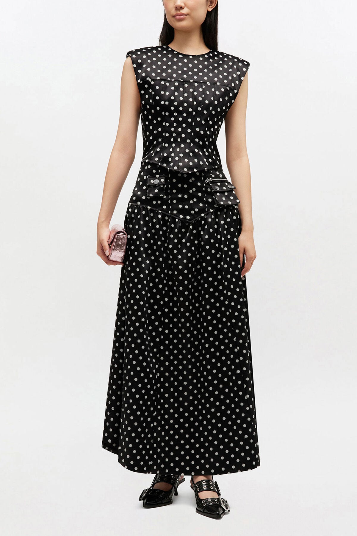 Polka-Dot Satin Corset Top