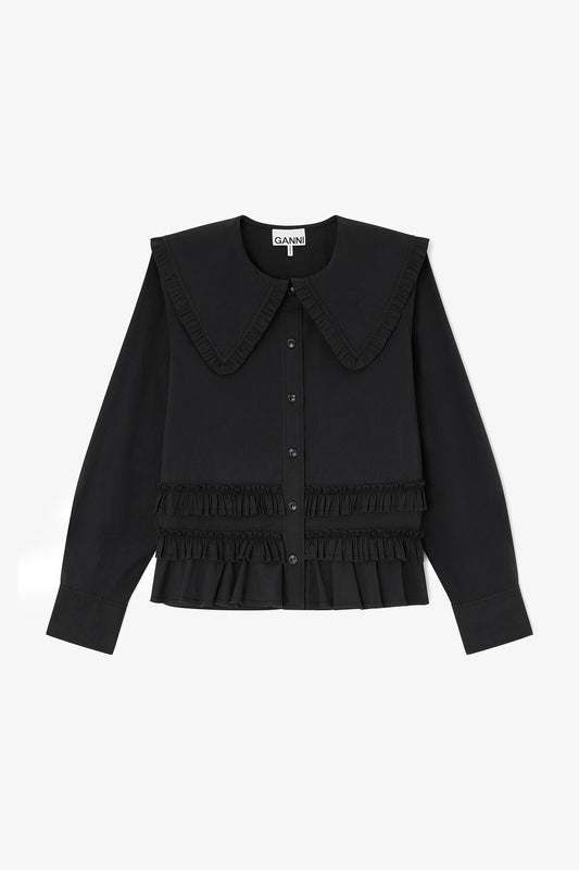 Stretch Cotton Ruffle Shirt