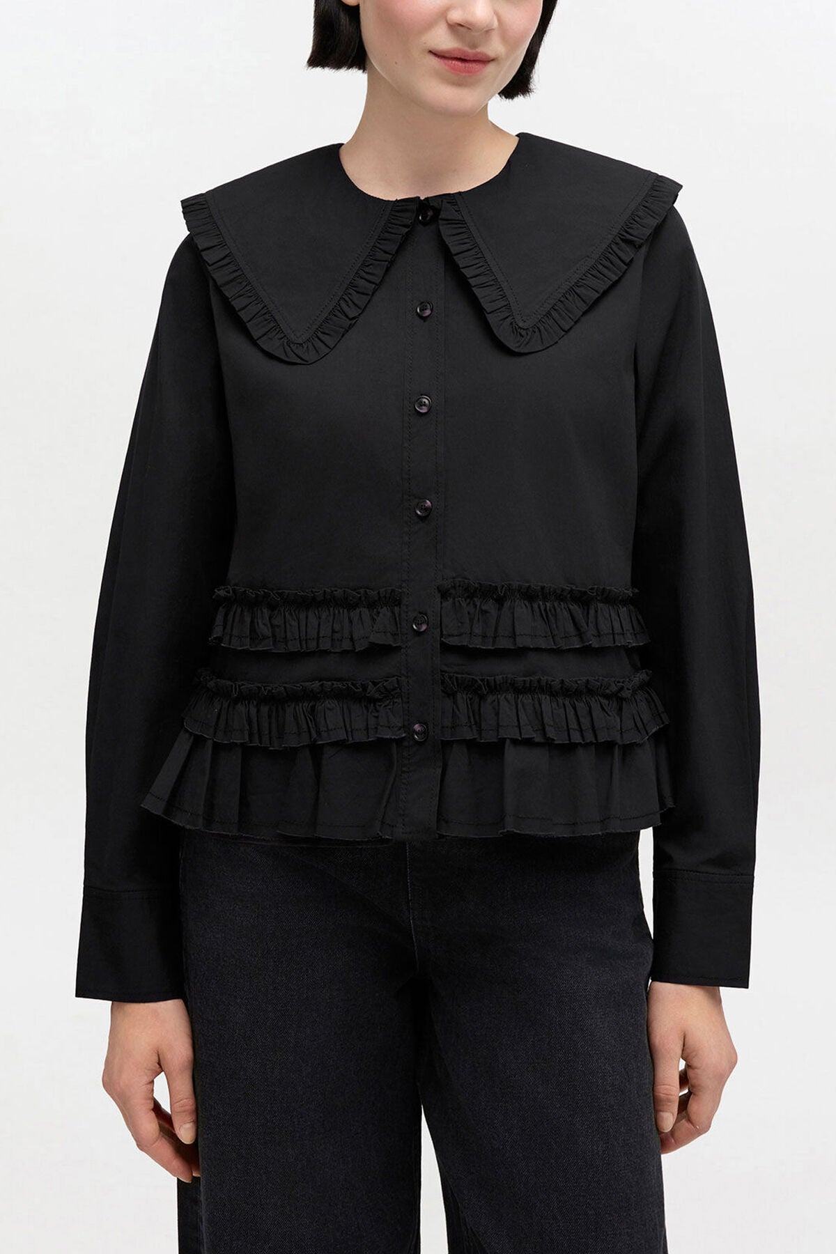 Stretch Cotton Ruffle Shirt