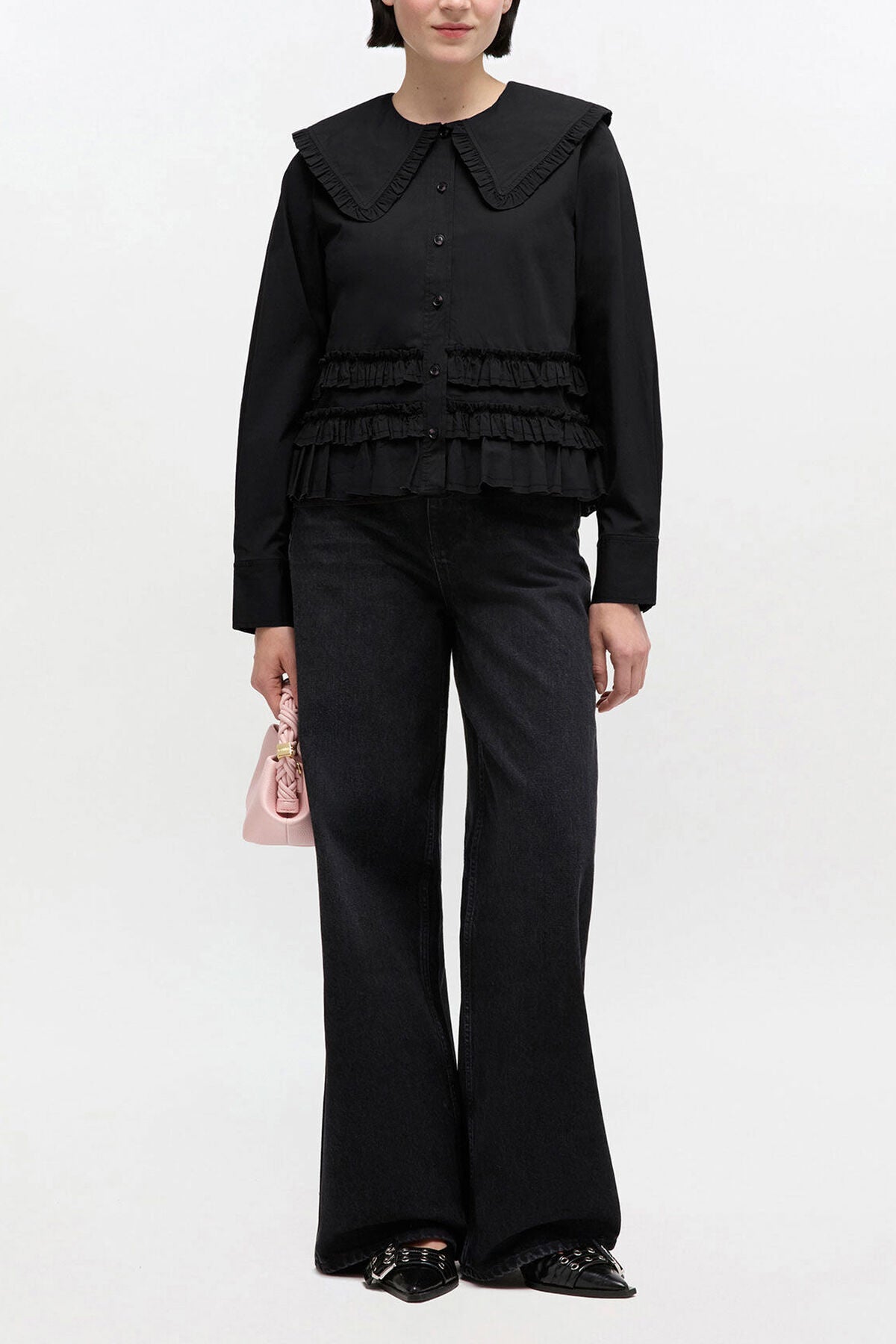 Stretch Cotton Ruffle Shirt
