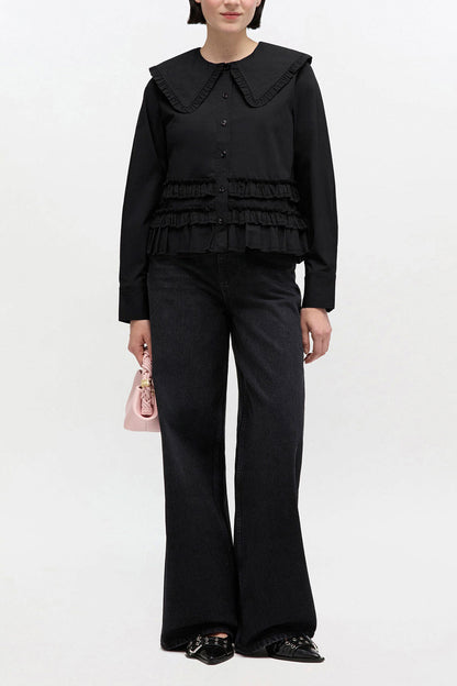 Stretch Cotton Ruffle Shirt