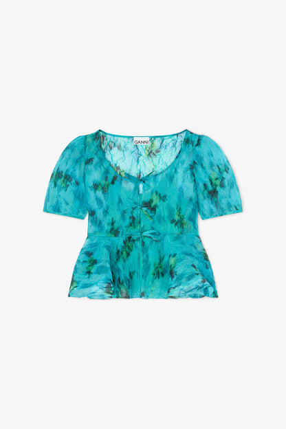 Peplum Blouse in Shibori Organza