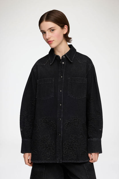 Shirt in Denim Broderie Anglaise