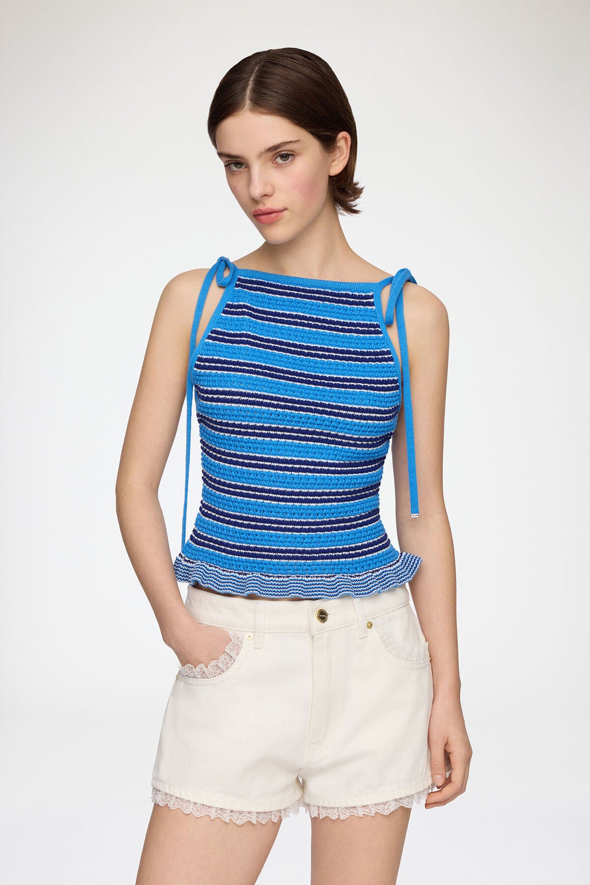 Top in Striped Pointelle