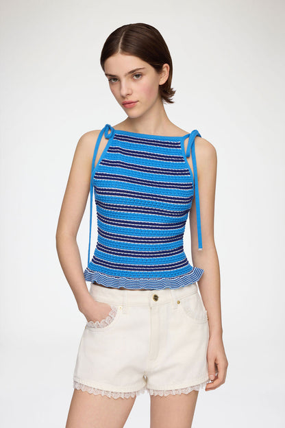 Top in Striped Pointelle