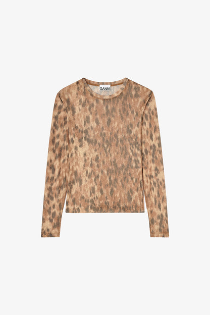 Long-sleeve Top in Printed Marl Mesh