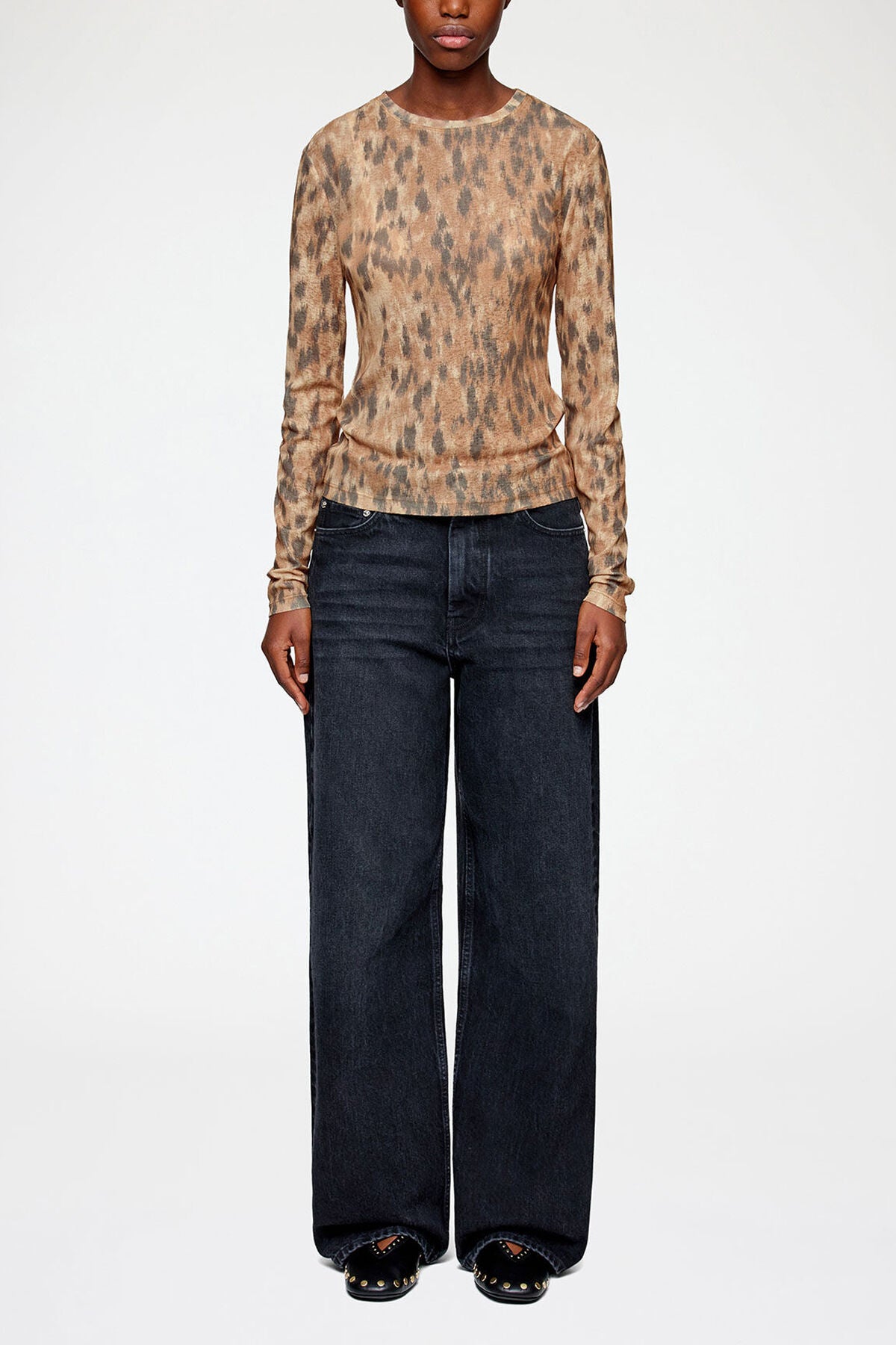 Long-sleeve Top in Printed Marl Mesh