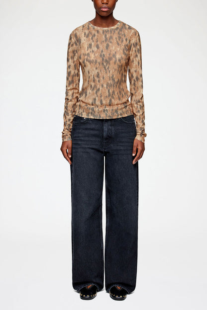 Long-sleeve Top in Printed Marl Mesh