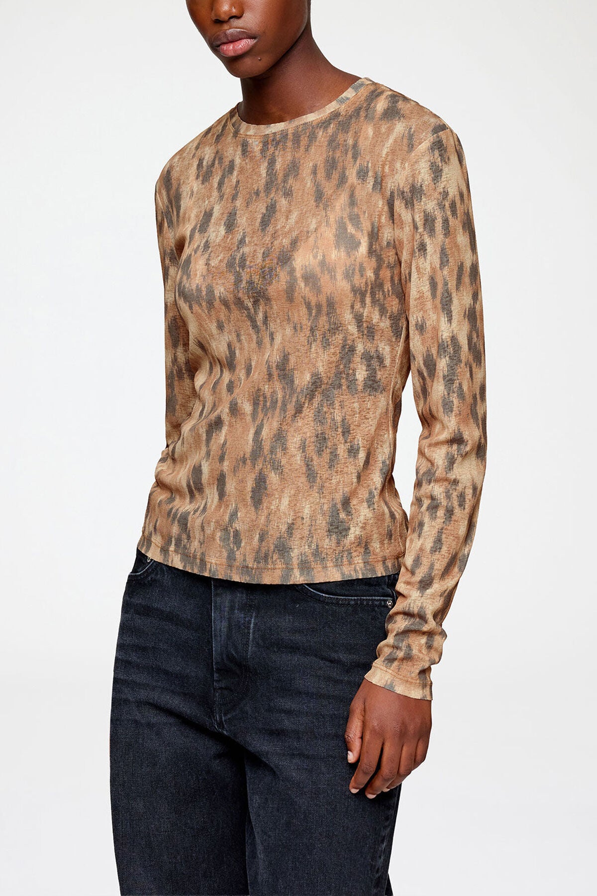 Long-sleeve Top in Printed Marl Mesh