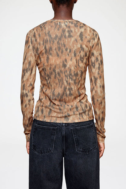 Long-sleeve Top in Printed Marl Mesh