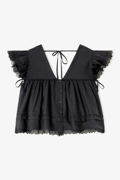 Blouse in Black Linen