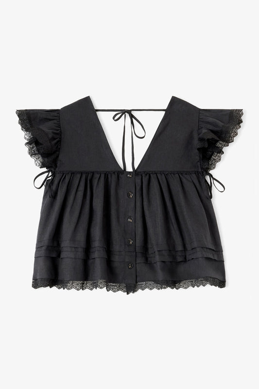 Blouse in Black Linen