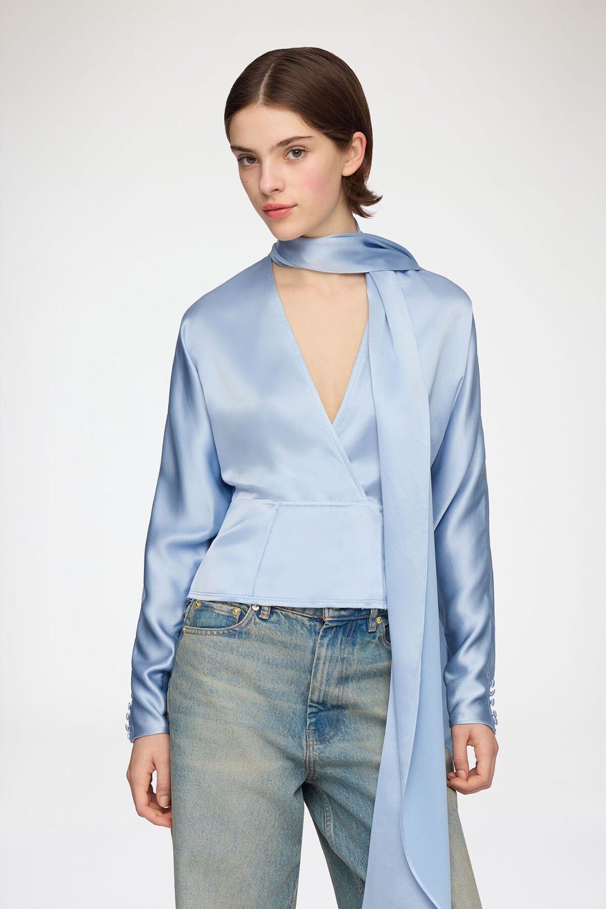 Blouse in Blue Satin