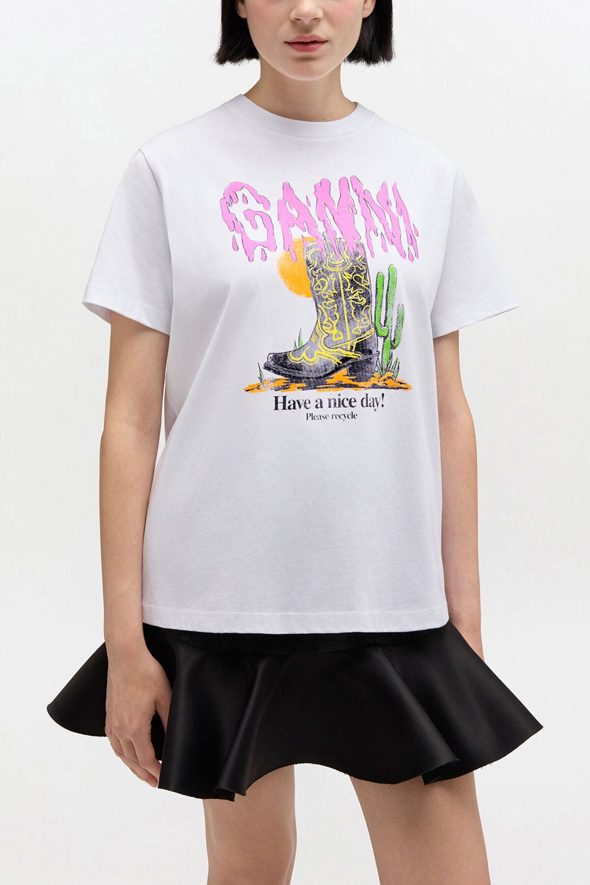 White Western Boot Print T-shirt