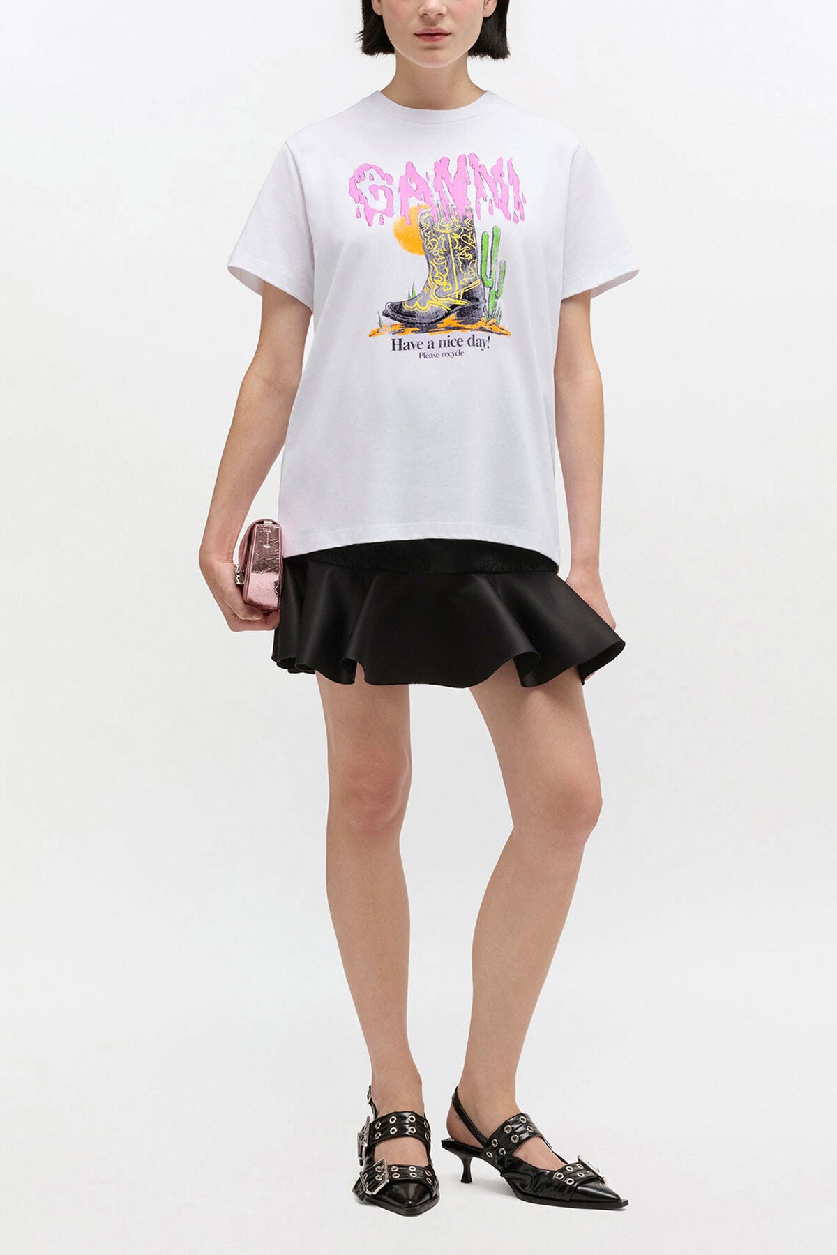 White Western Boot Print T-shirt