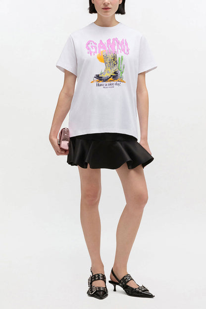White Western Boot Print T-shirt
