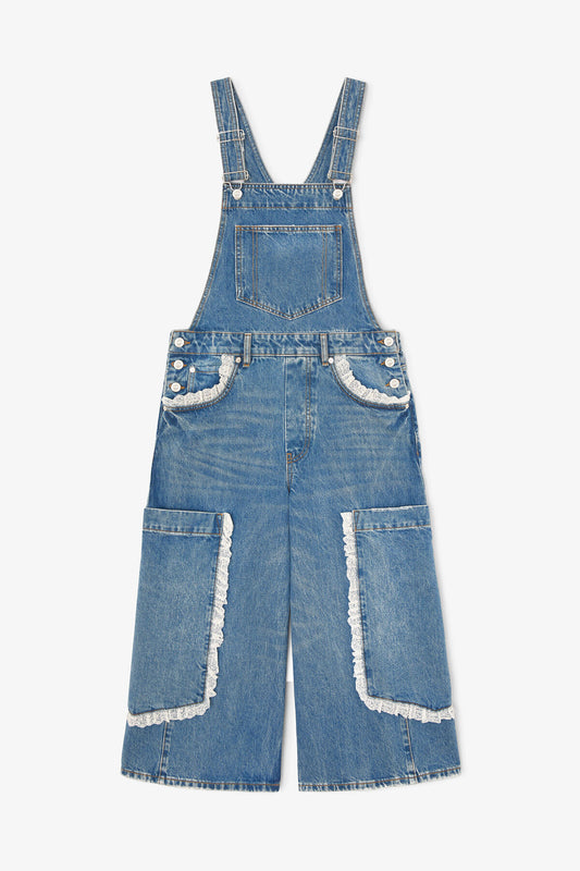 Overalls Cropped Lace in Rigid Denim
