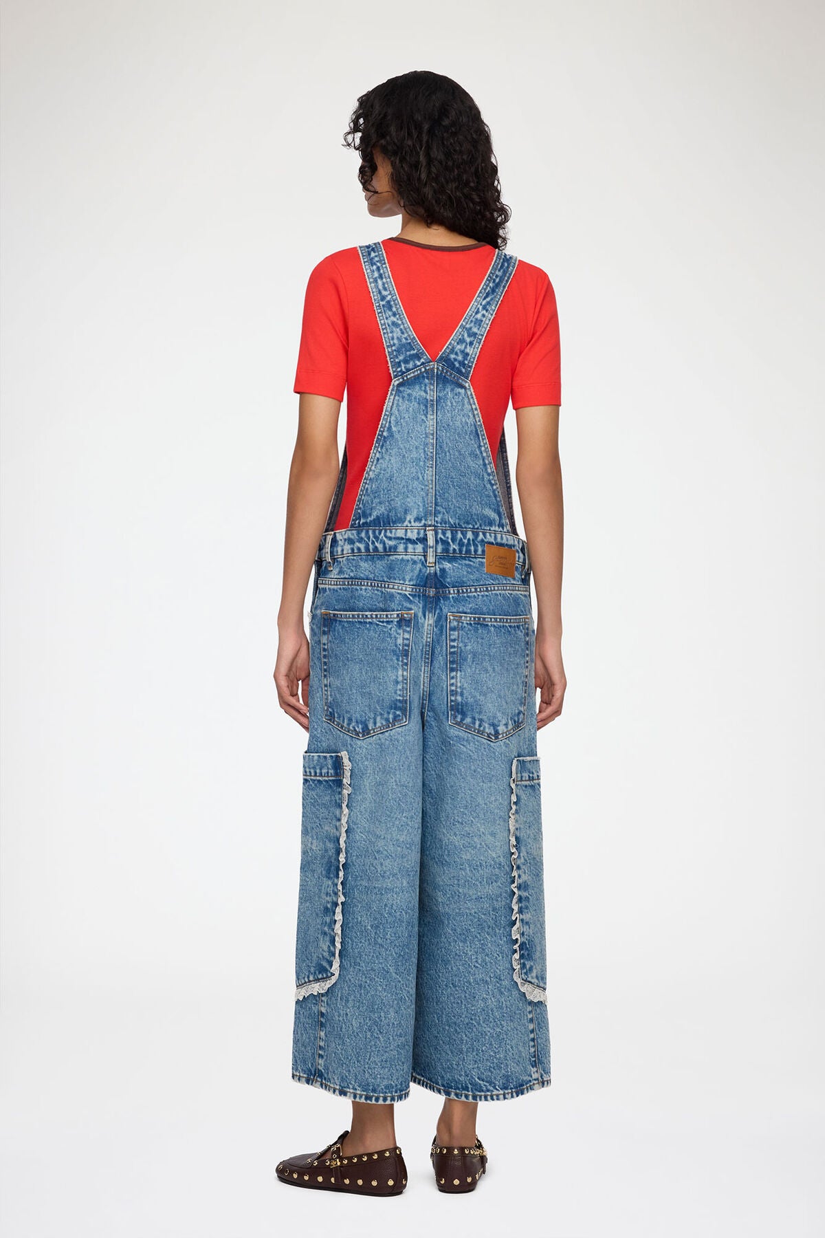Overalls Cropped Lace in Rigid Denim