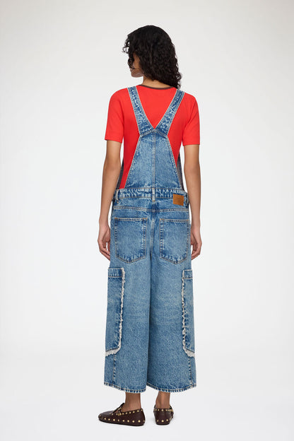Overalls Cropped Lace in Rigid Denim