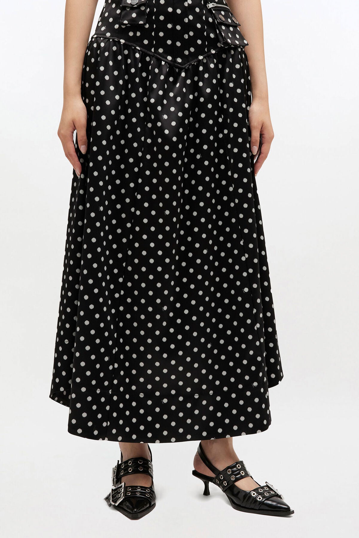 Polka-Dot Satin Corset Skirt