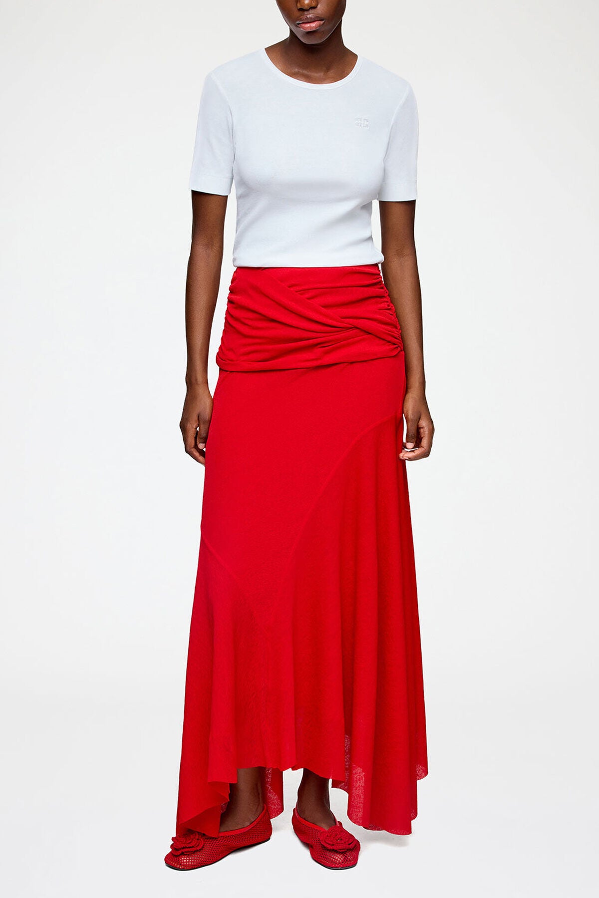 Long Skirt in Red Marl Mesh