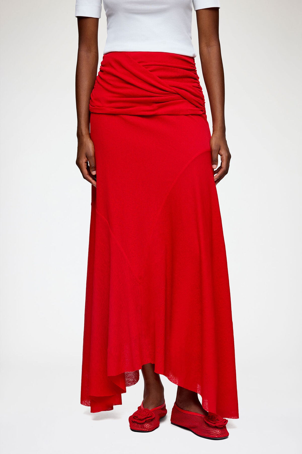 Long Skirt in Red Marl Mesh
