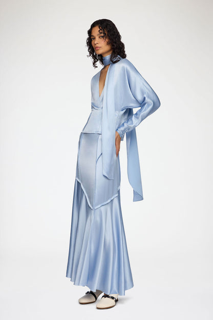 Long Skirt in Blue Satin