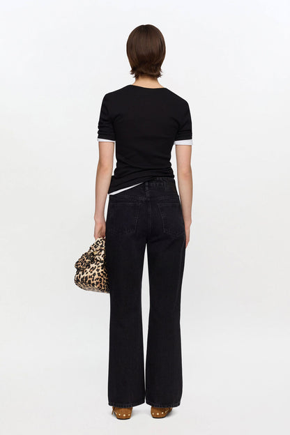 Betzy Cropped Jeans in Black Rigid Denim