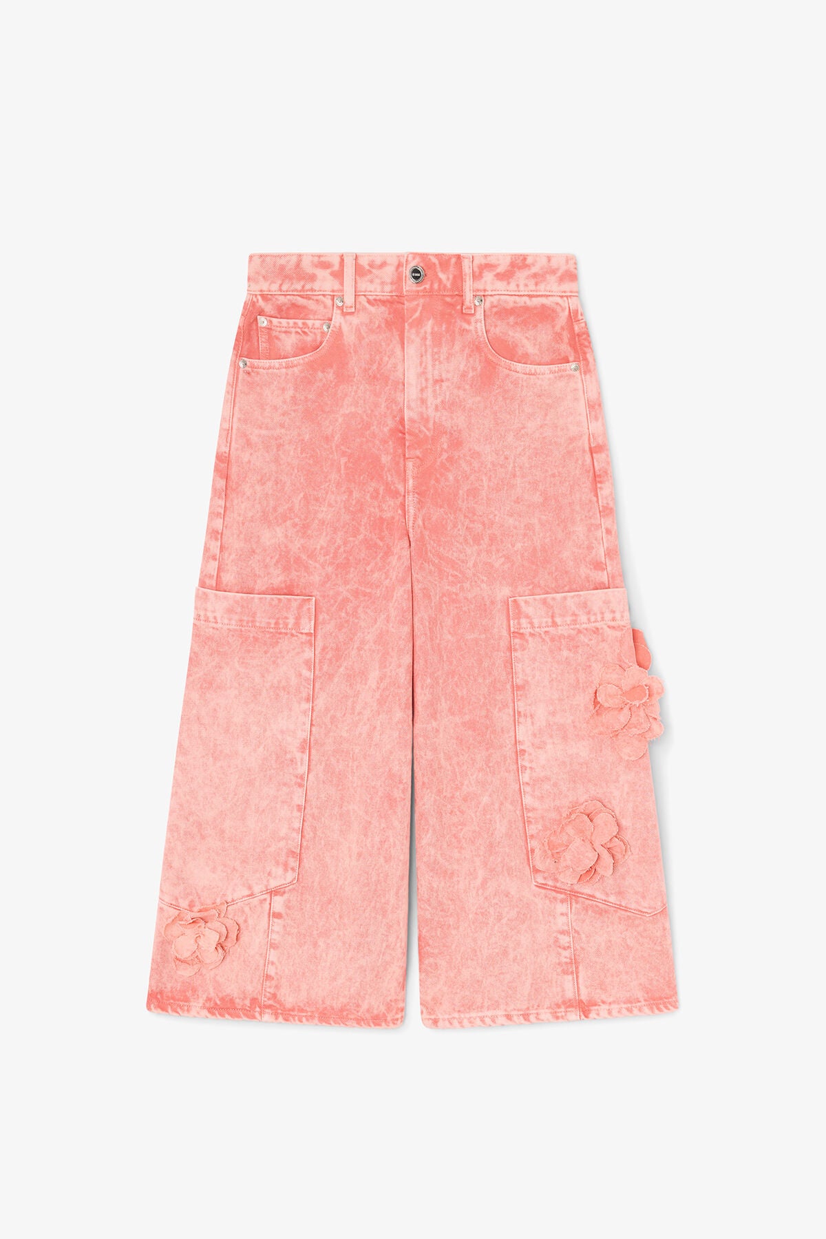 Baggy Cropped Jeans in Pink Denim