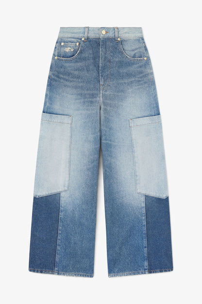 Baggy Cargo Jeans in Patchwork Denim