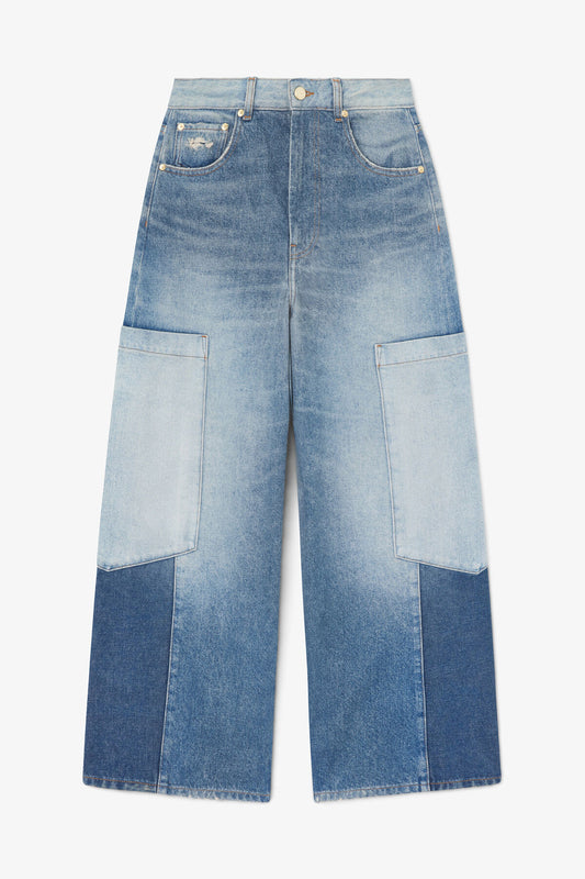 Baggy Cargo Jeans in Patchwork Denim